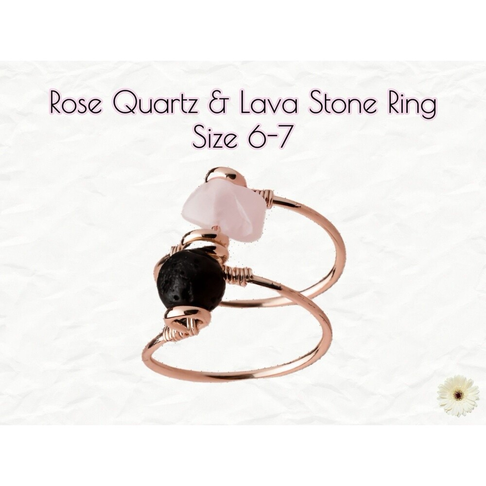 VITALITY Rose Quartz & Lava Stone Double Wrap Diffuser Ring Size 6-7 New